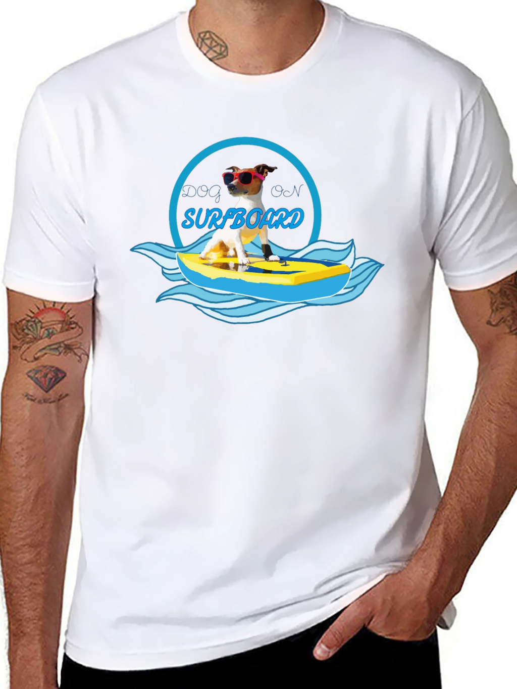 Dog on Surfboard Graphic T-Shirt - Black
