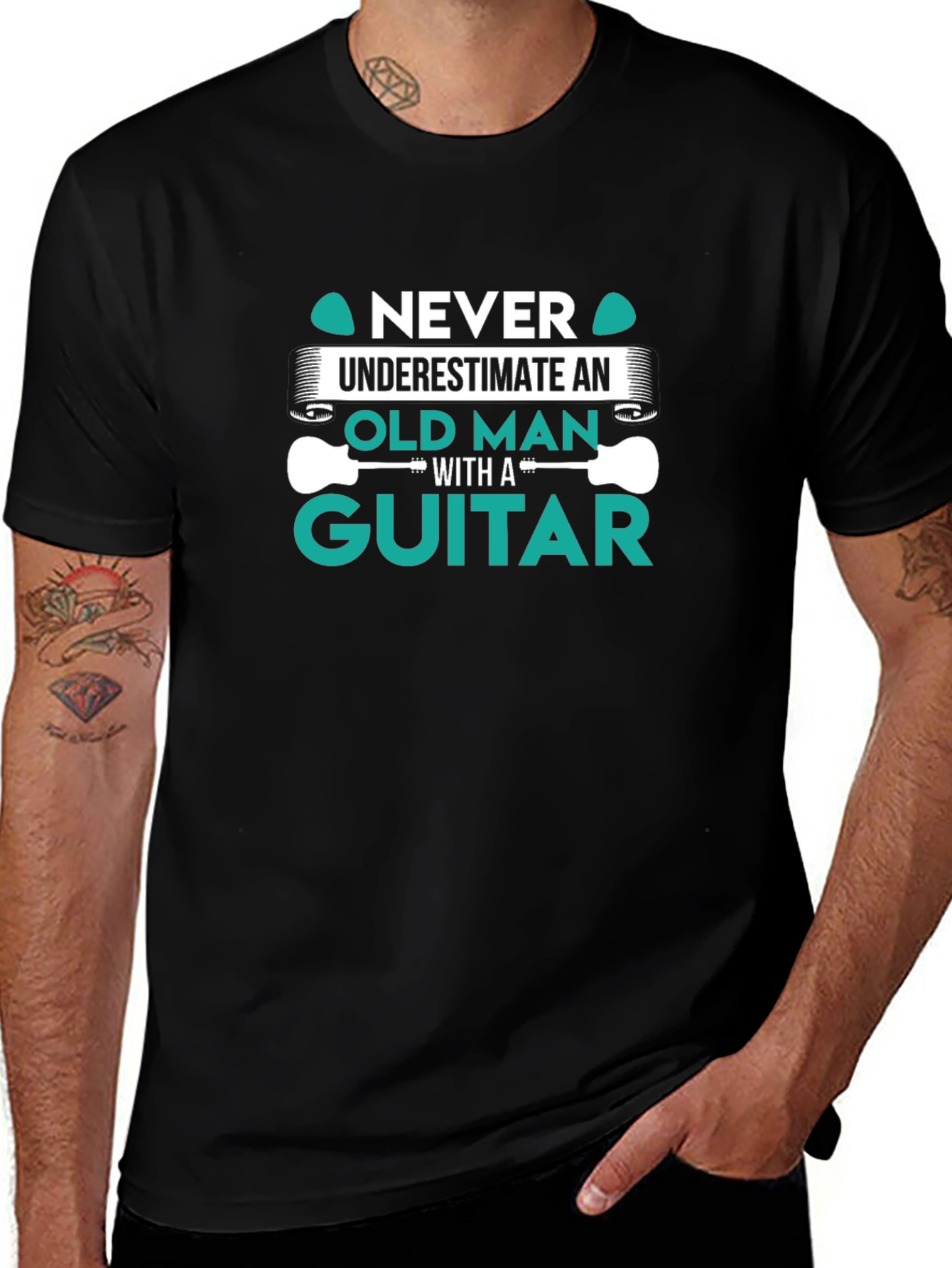 Never Underestimate Old Man Guitar T-Shirt