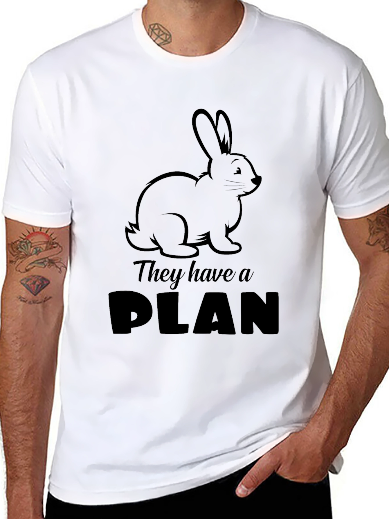 They Have a Plan Bunny Black Graphic Tee