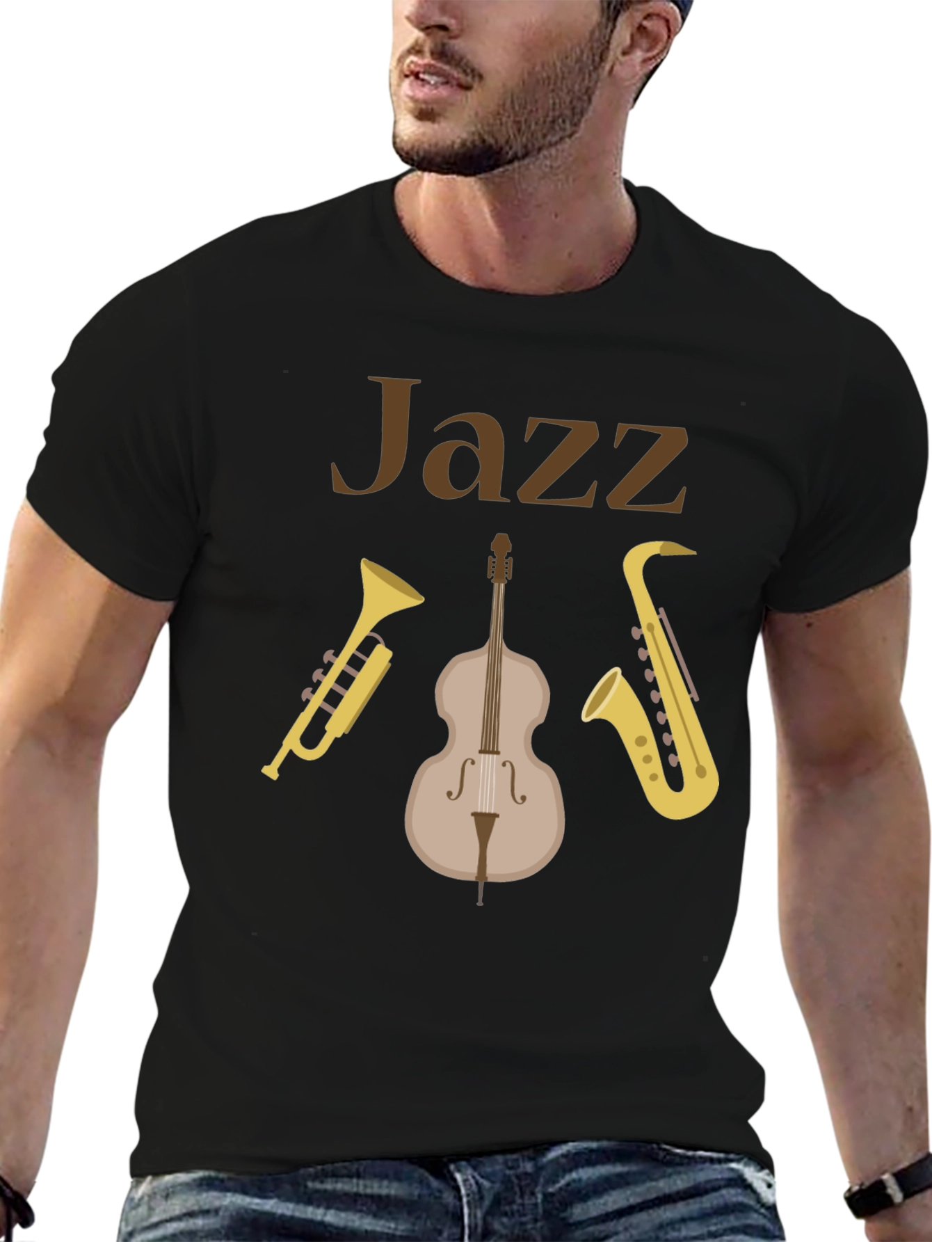 Jazz Music Instrument T-Shirt - Trumpet Bass Saxophone