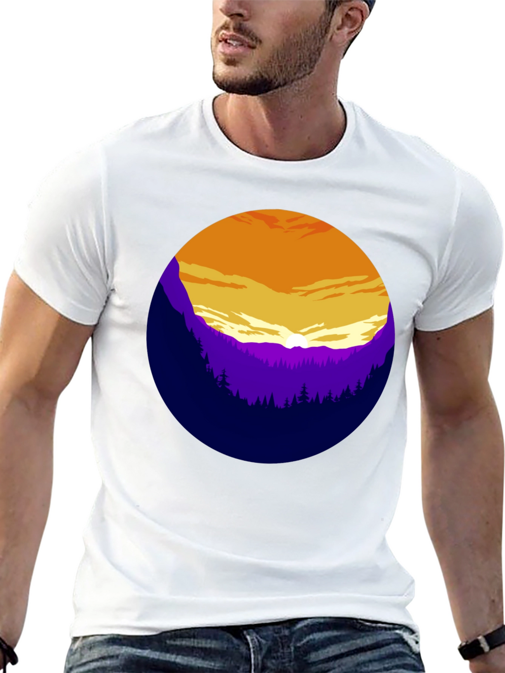 Sunset Mountain Graphic Tee - Stylish Black T-Shirt