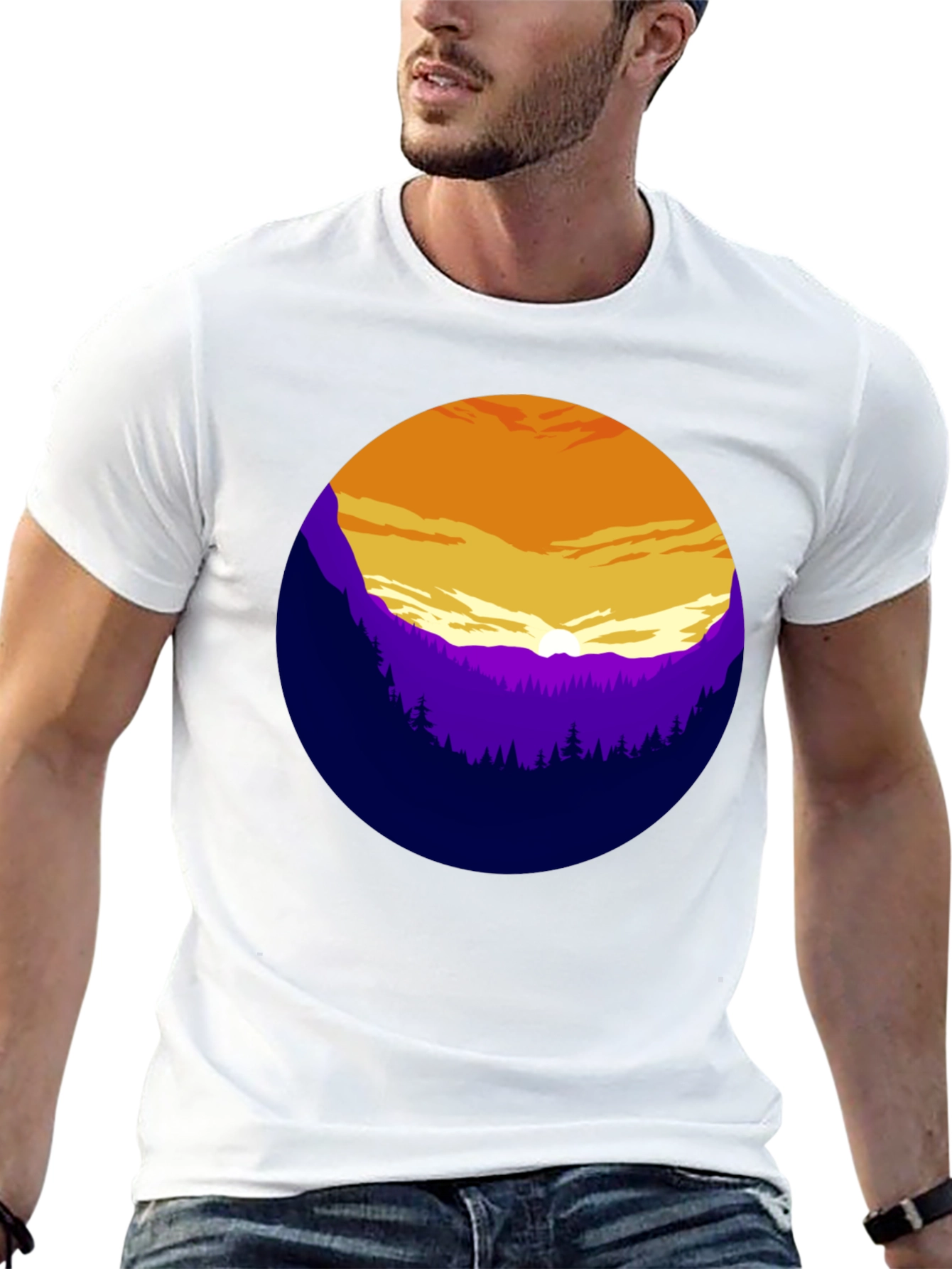 Sunset Mountain Graphic Tee - Stylish Black T-Shirt