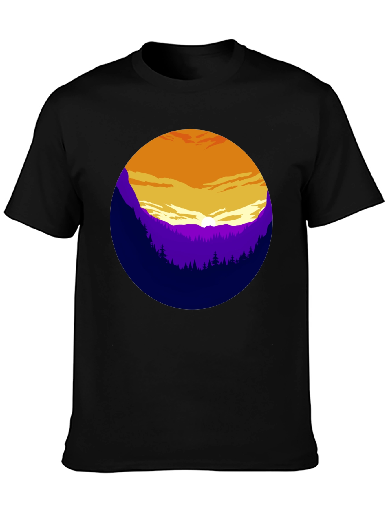 Sunset Mountain Graphic Tee - Stylish Black T-Shirt