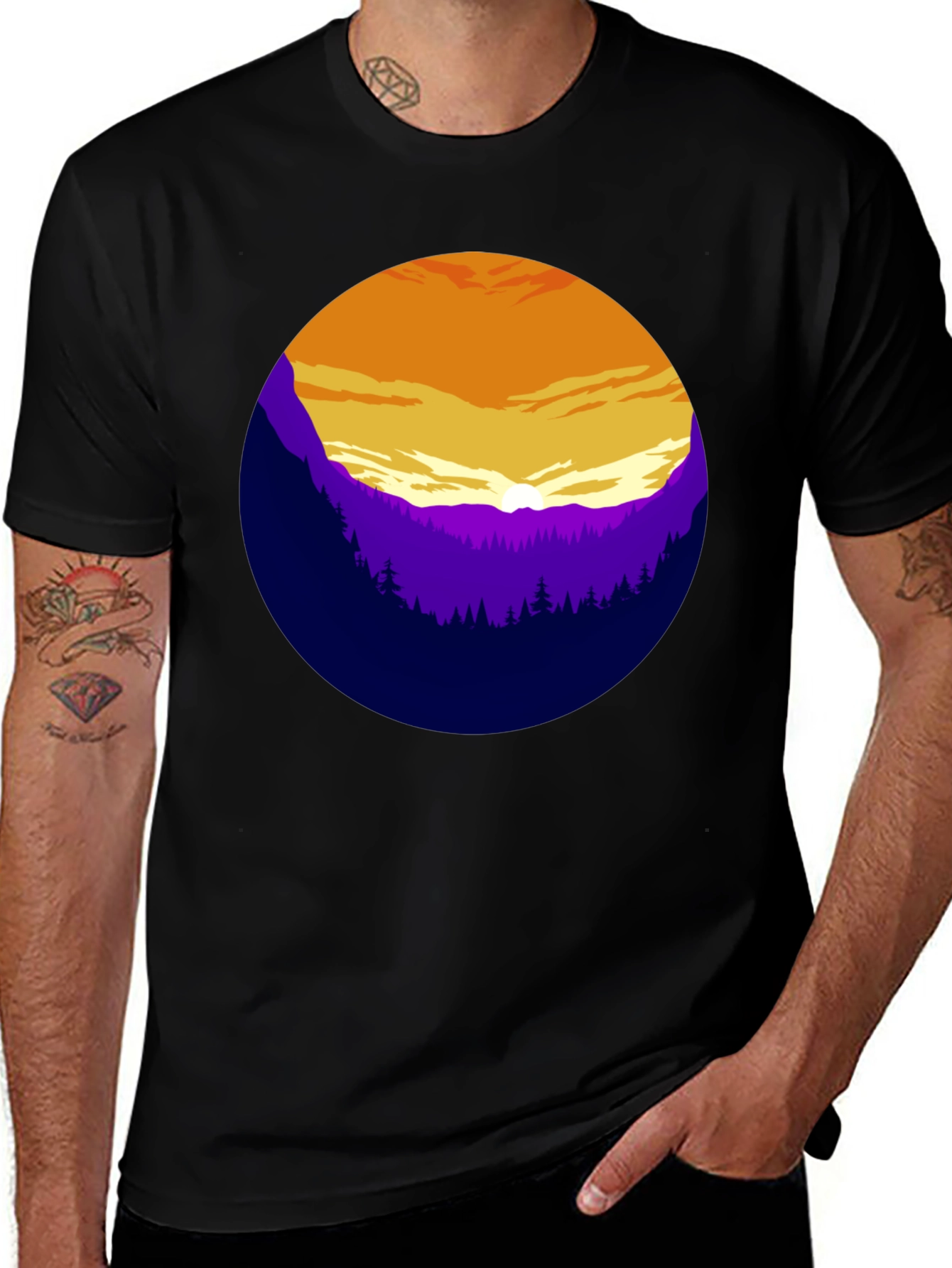 Sunset Mountain Graphic Tee - Stylish Black T-Shirt