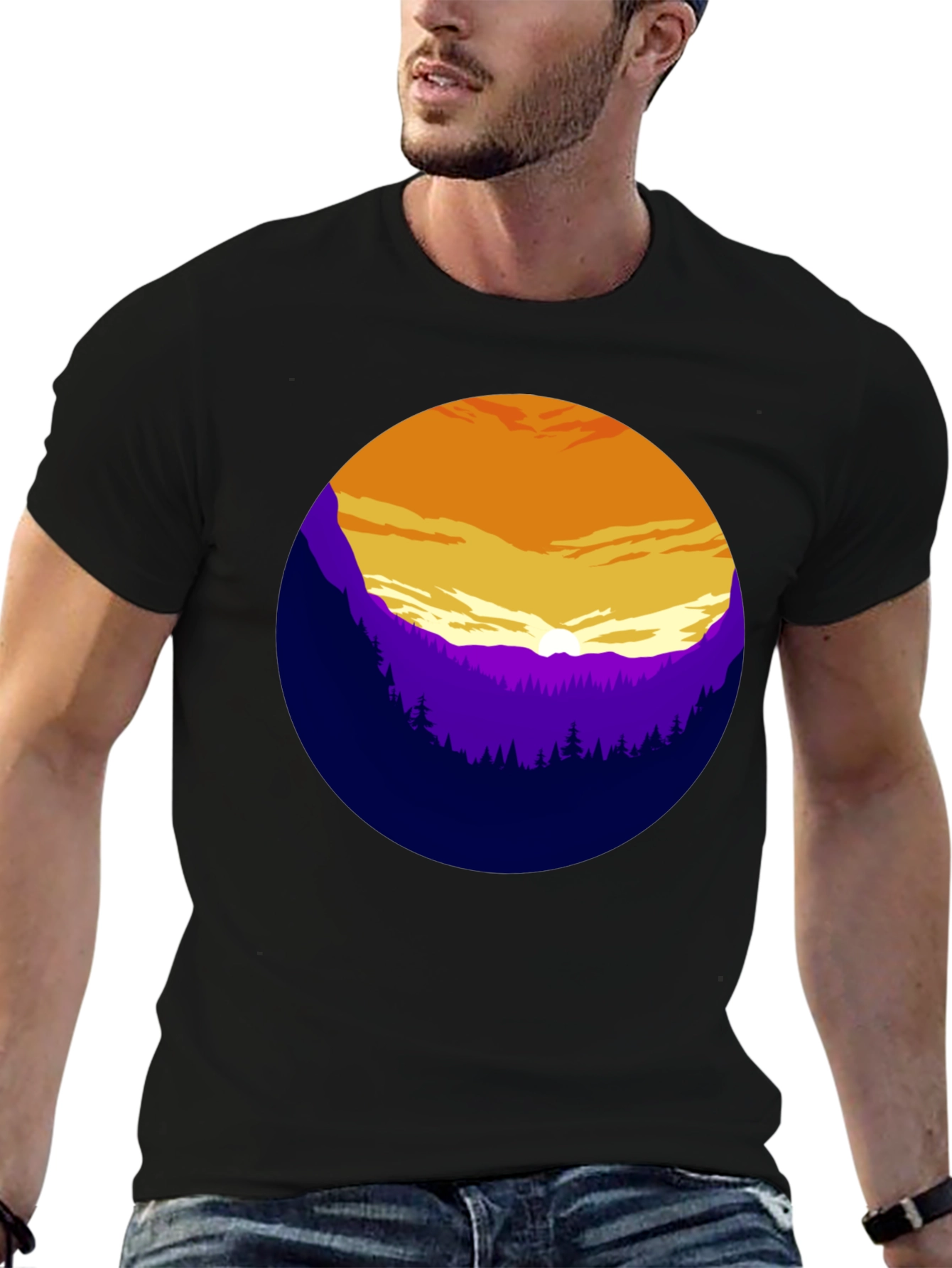 Sunset Mountain Graphic Tee - Stylish Black T-Shirt