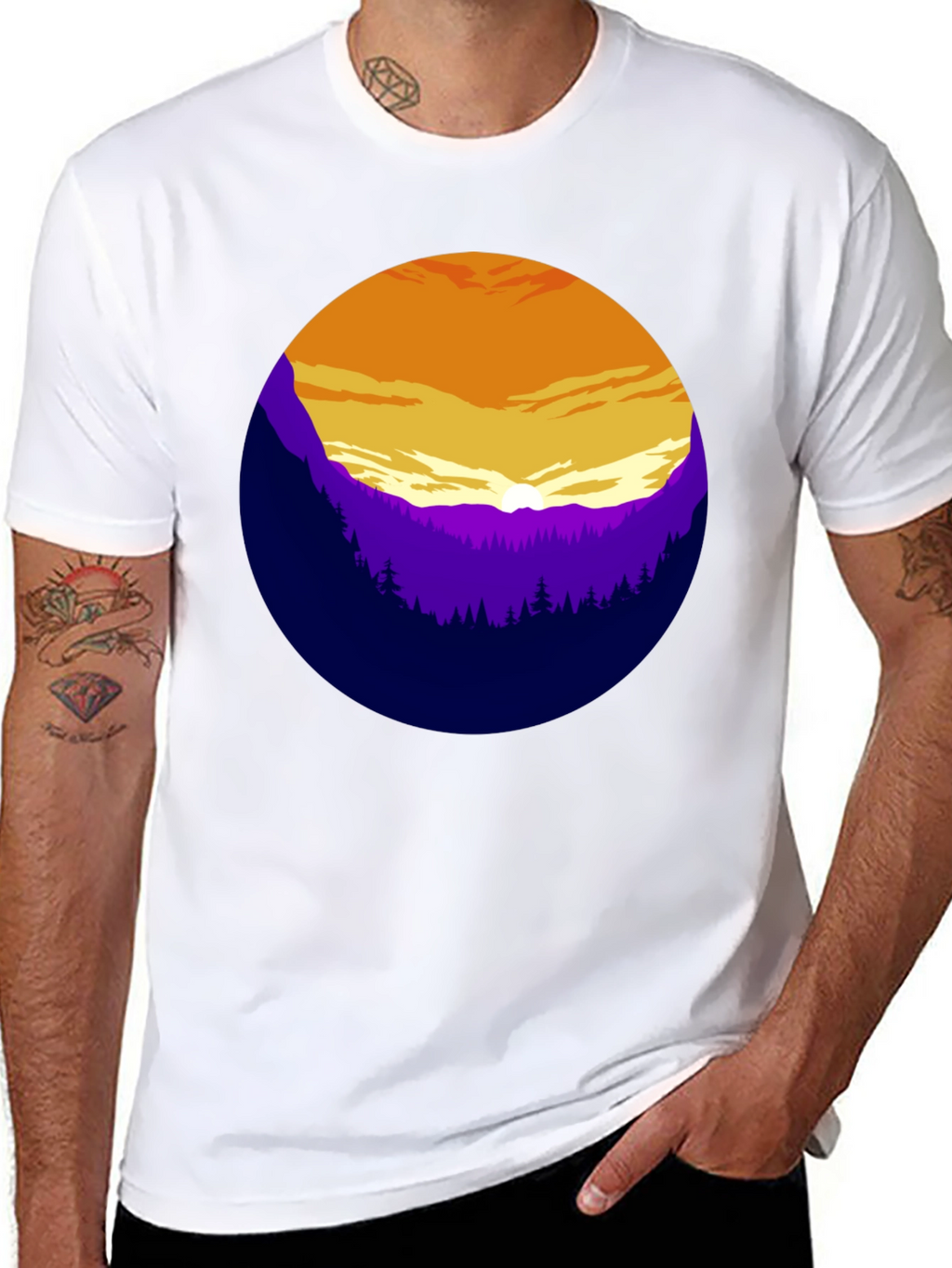Sunset Mountain Graphic Tee - Stylish Black T-Shirt