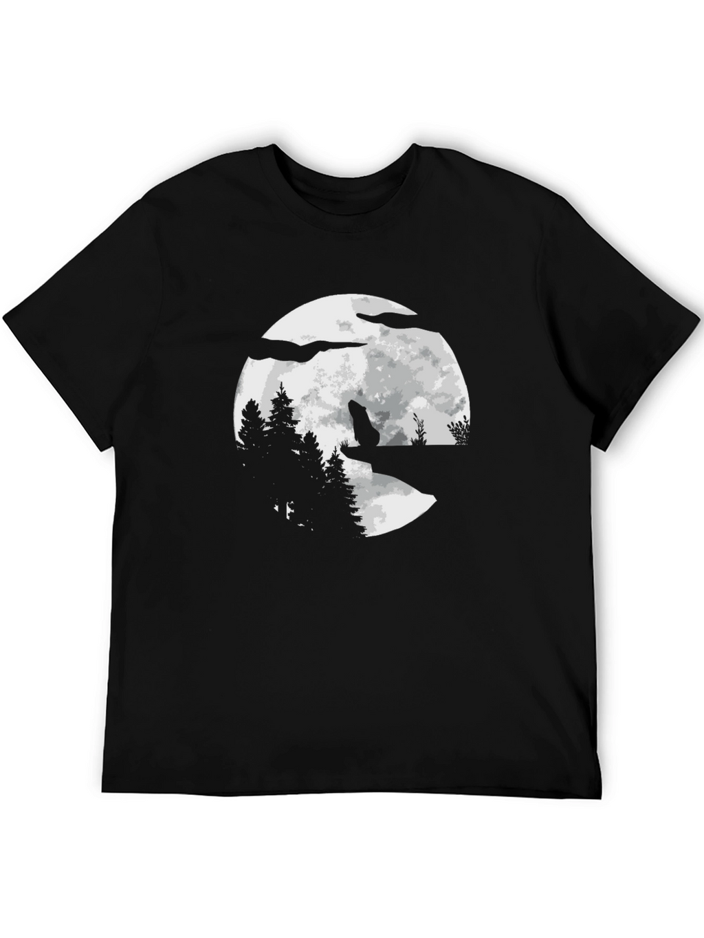 Wolf Moon Graphic Tee - Black Cotton Blend T-Shirt