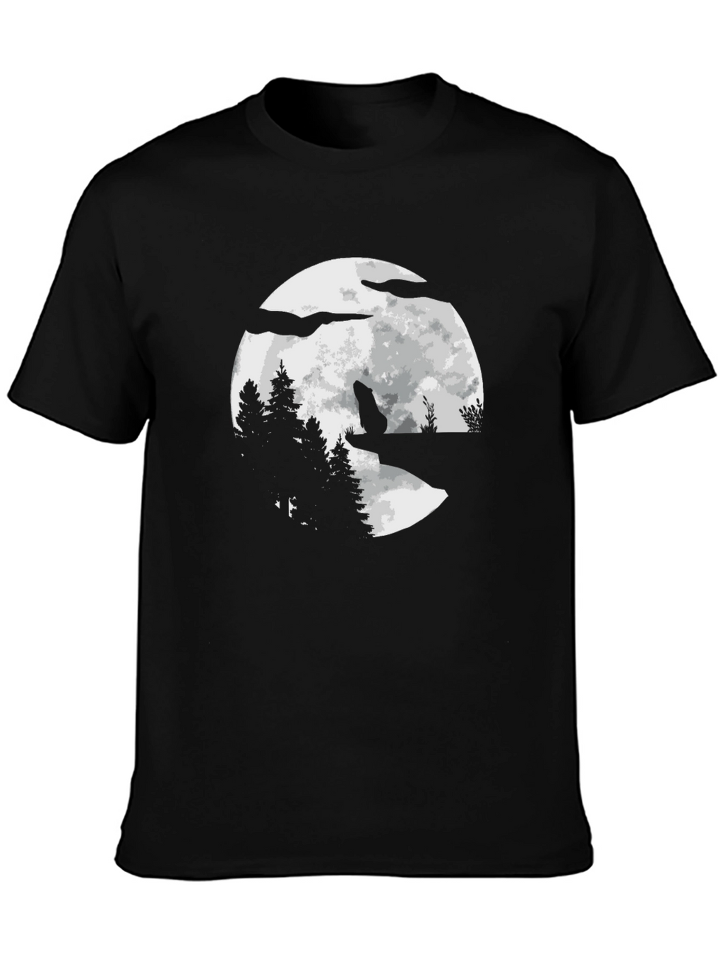 Wolf Moon Graphic Tee - Black Cotton Blend T-Shirt