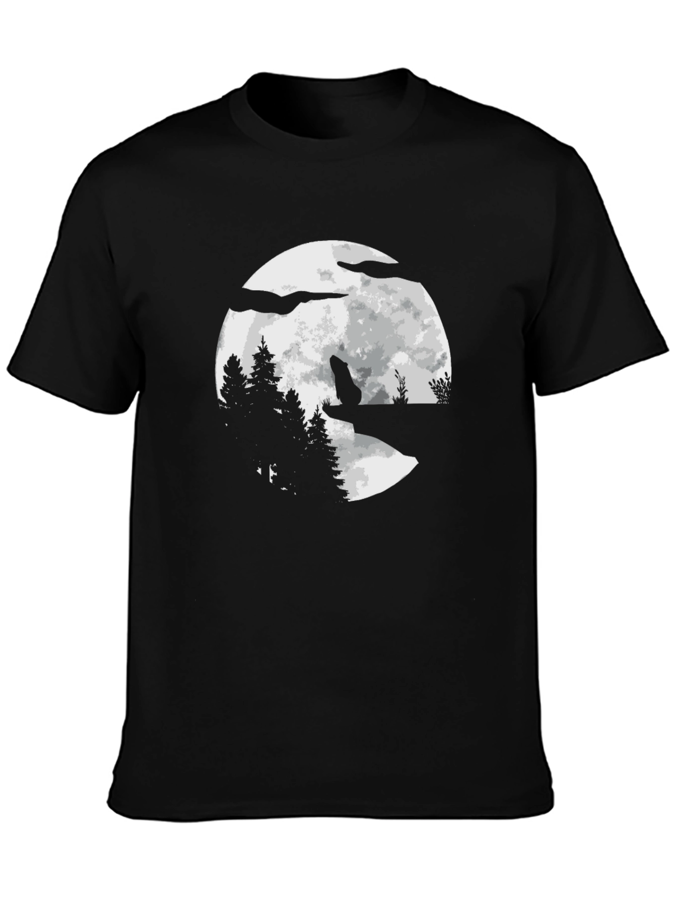Wolf Moon Graphic Tee - Black Cotton Blend T-Shirt