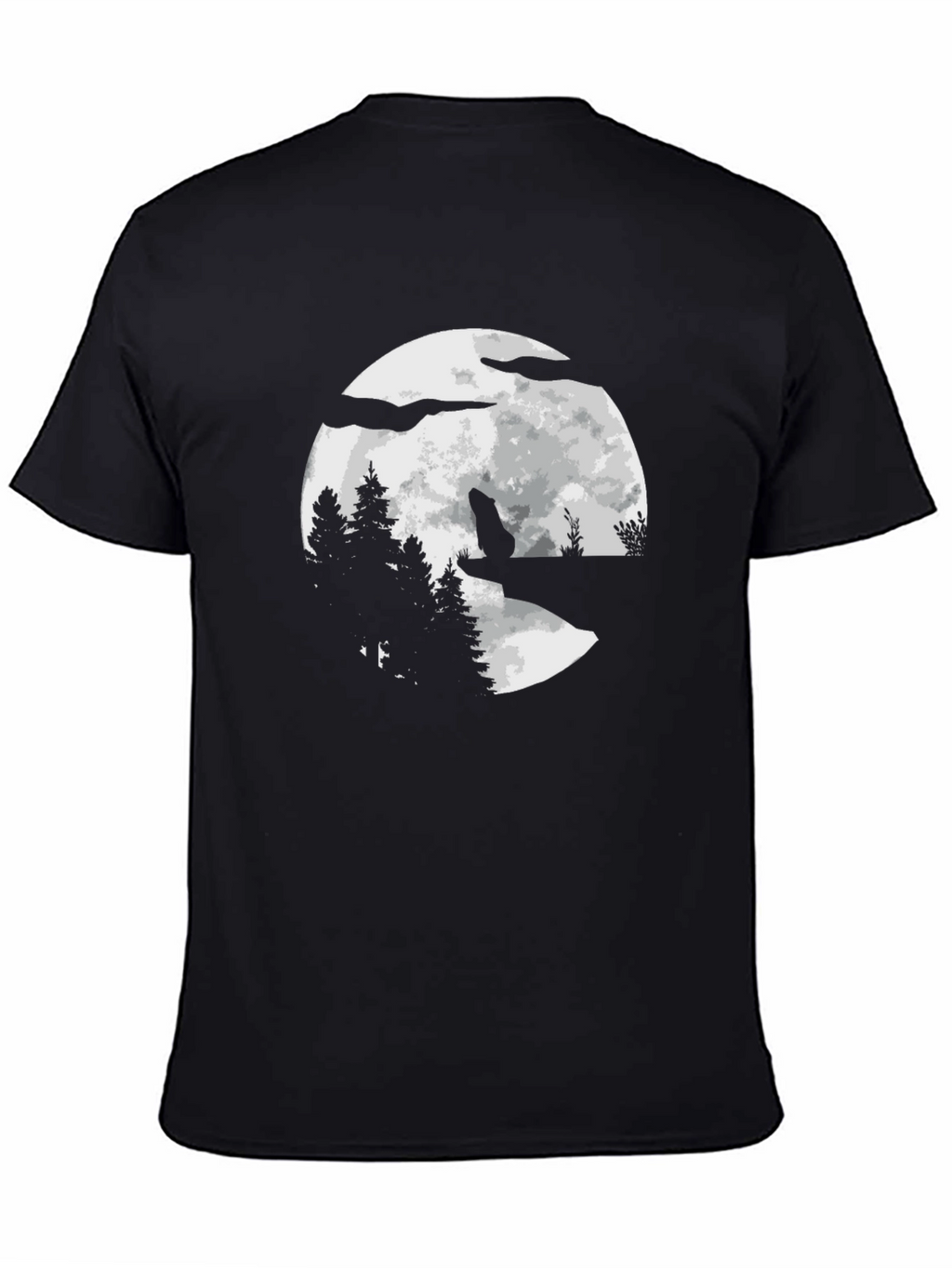 Wolf Moon Graphic Tee - Black Cotton Blend T-Shirt