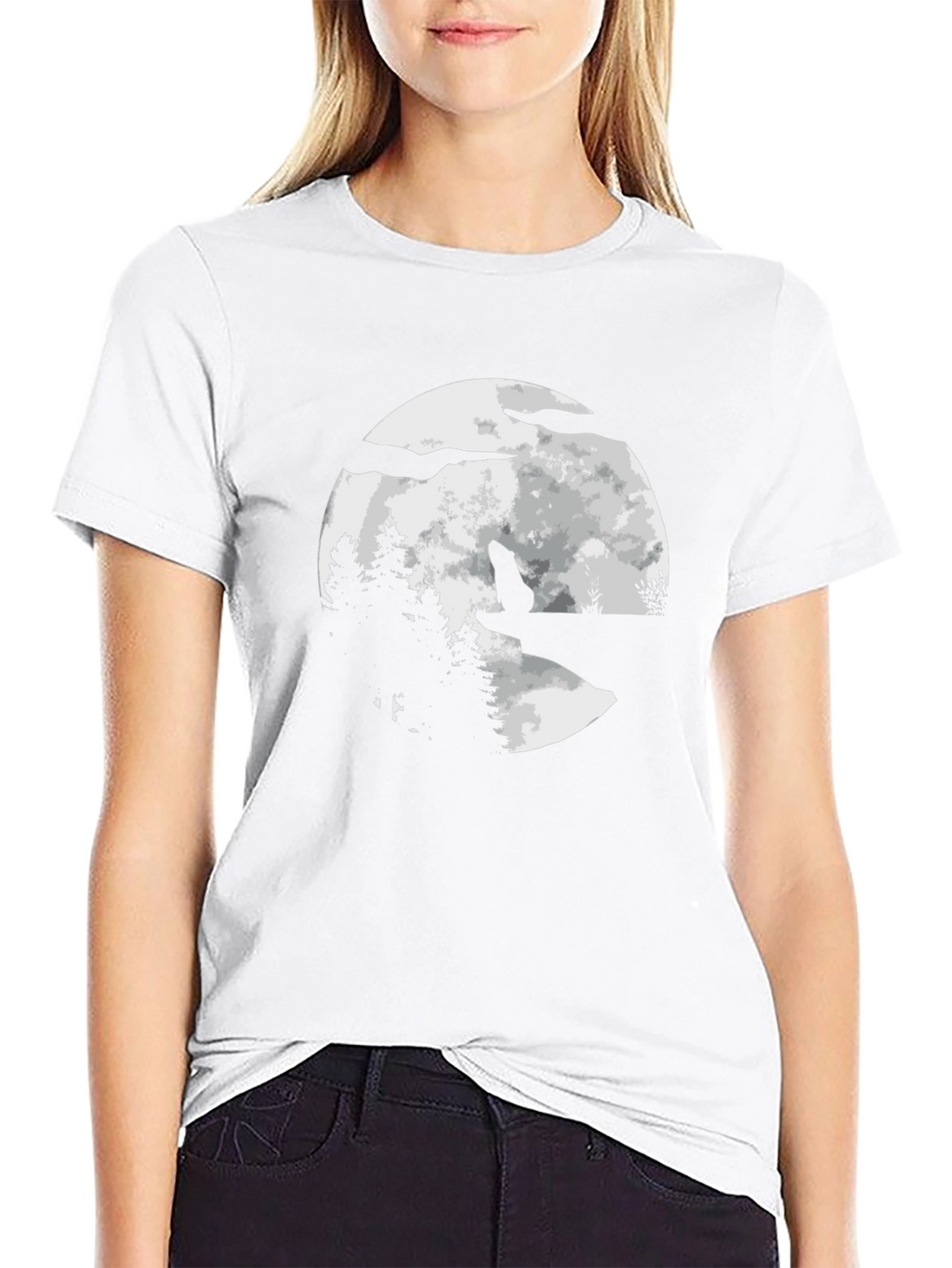 Wolf Moon Graphic Tee - Black Cotton Blend T-Shirt