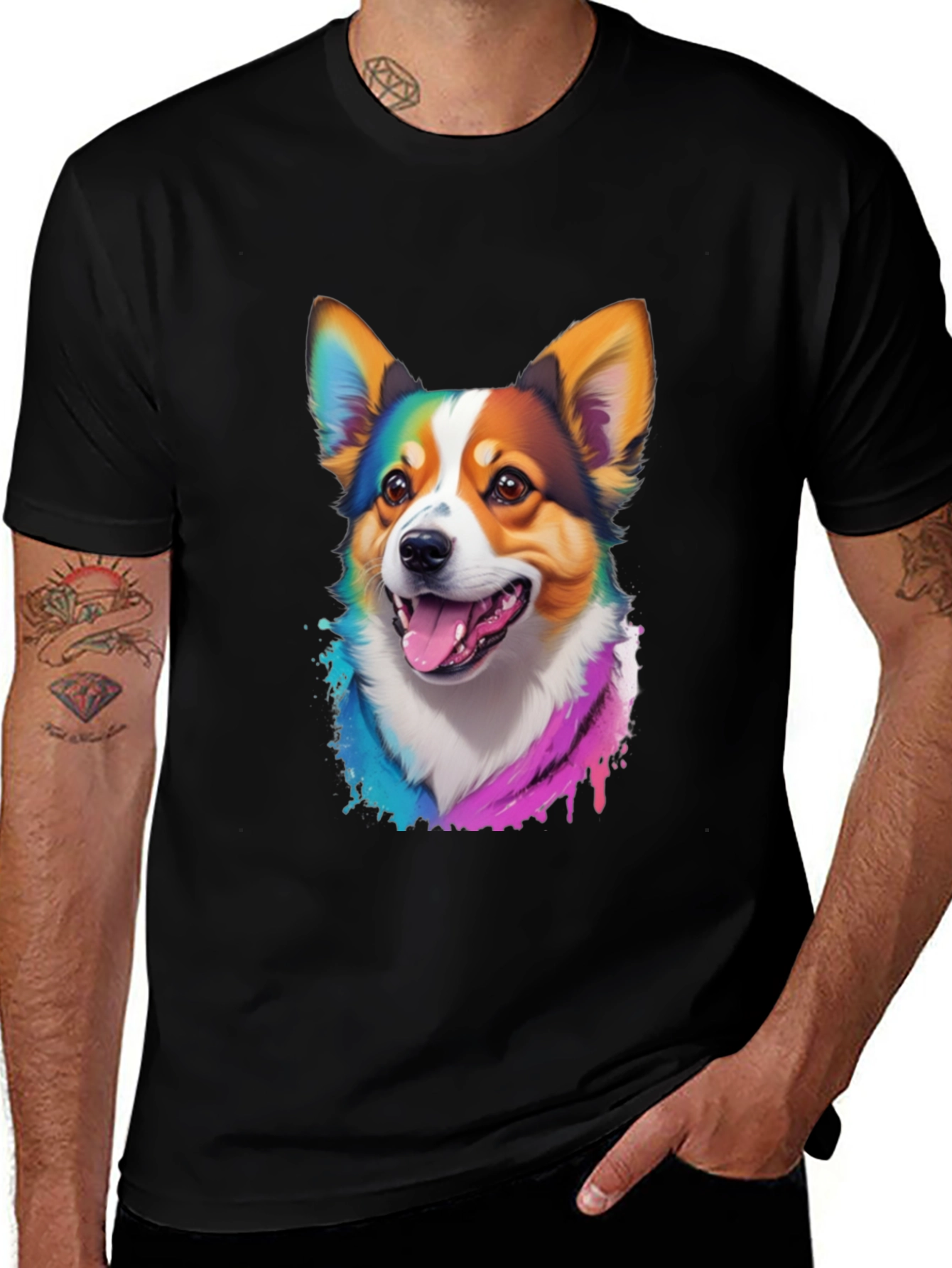 Rainbow Corgi T-Shirt - Artistic Dog Lover Tee