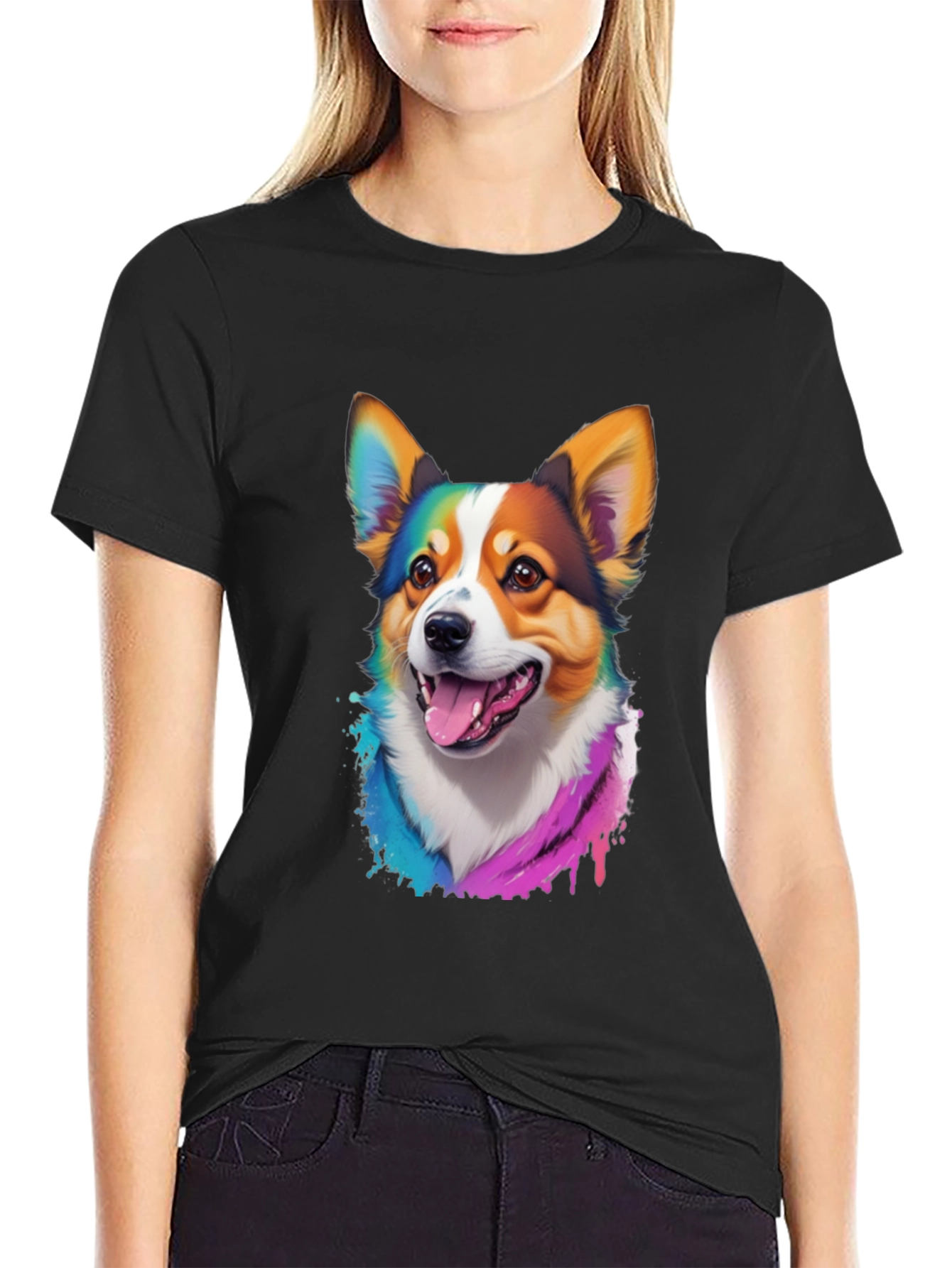 Rainbow Corgi T-Shirt - Artistic Dog Lover Tee