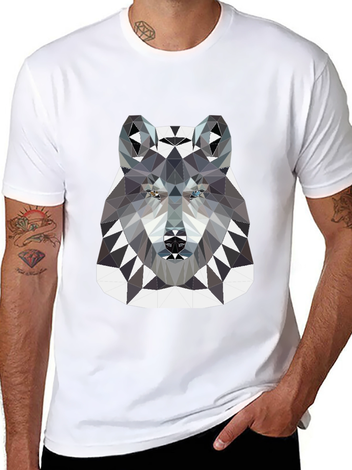 Geometric Wolf Graphic Tee - Black