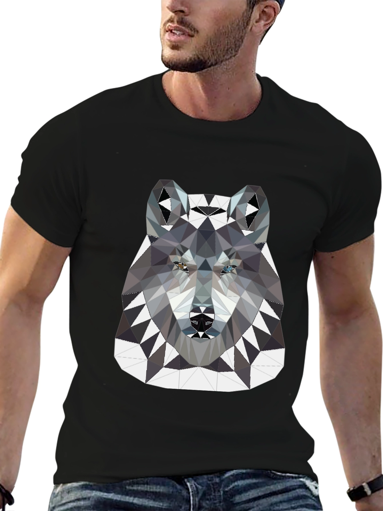 Geometric Wolf Graphic Tee - Black