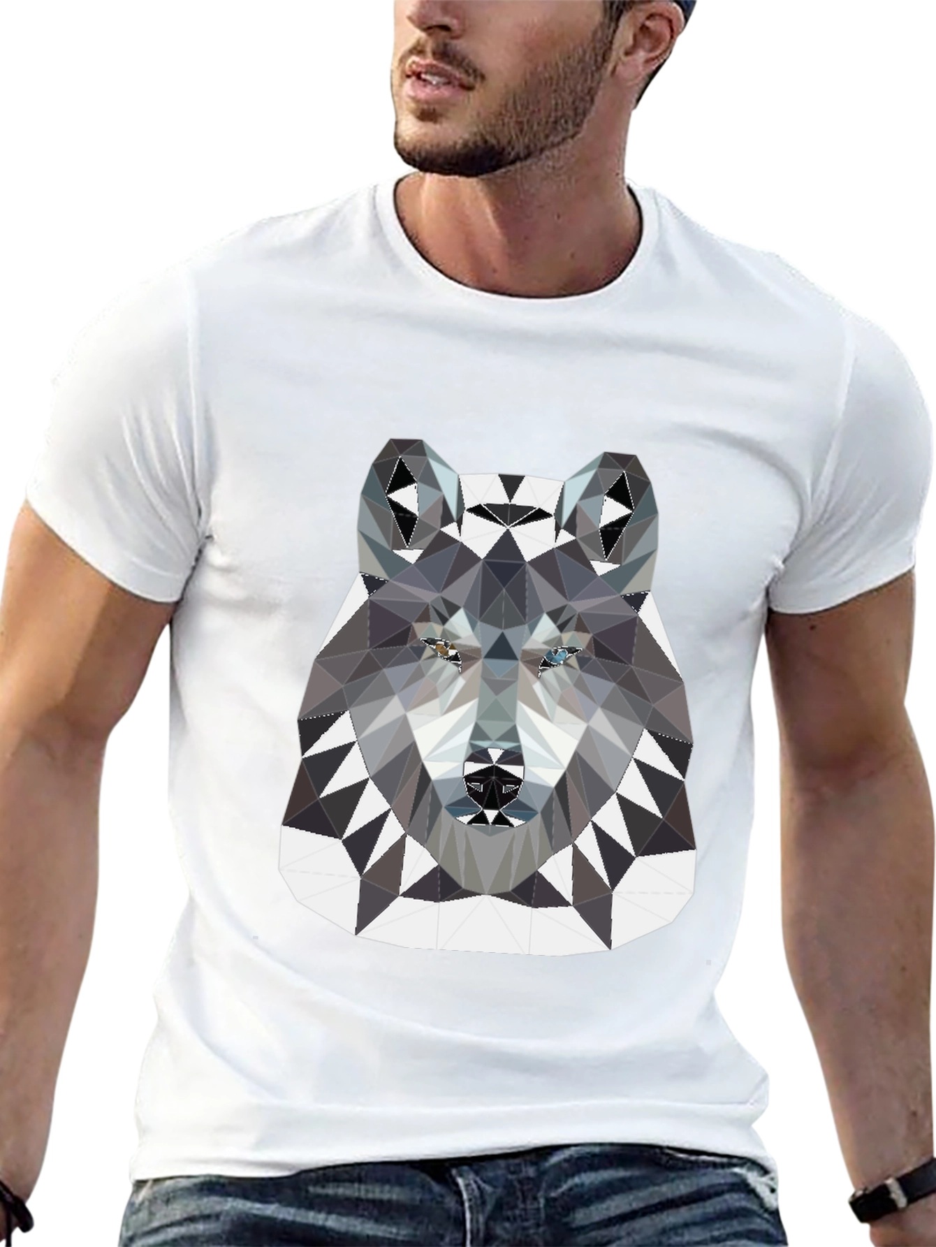 Geometric Wolf Graphic Tee - Black