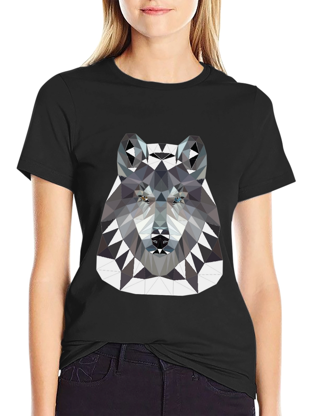Geometric Wolf Graphic Tee - Black