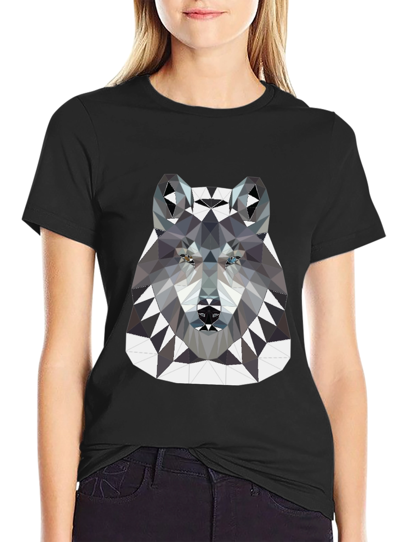 Geometric Wolf Graphic Tee - Black