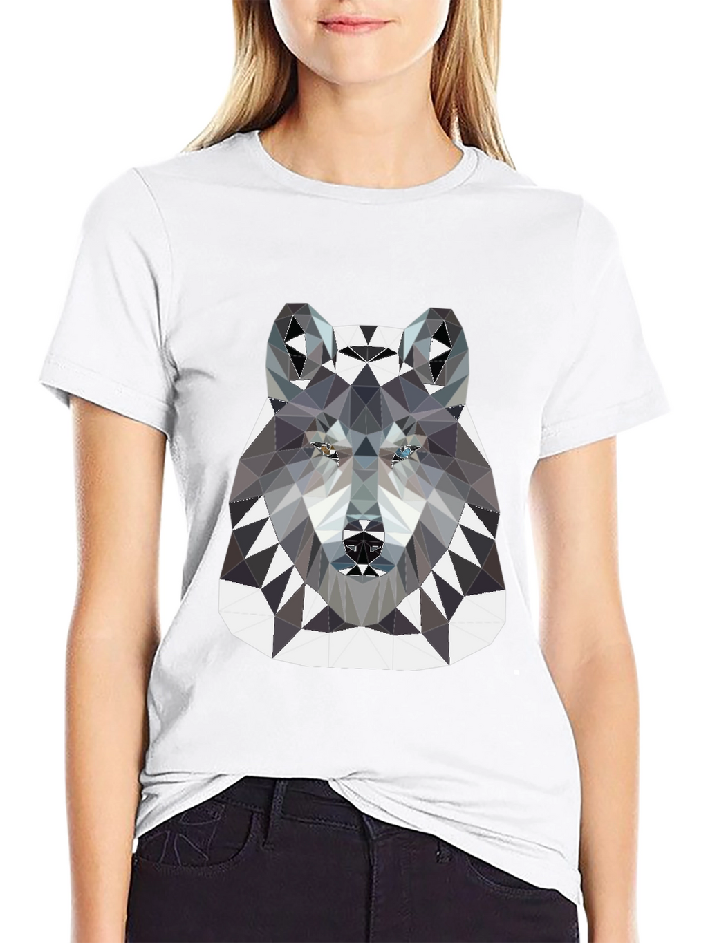 Geometric Wolf Graphic Tee - Black