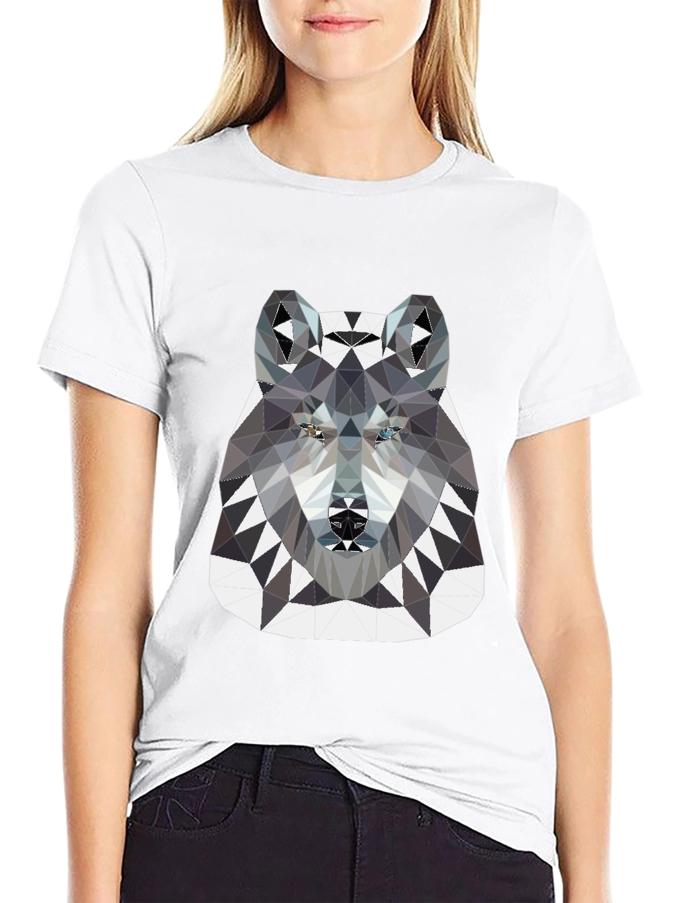 Geometric Wolf Graphic Tee - Black