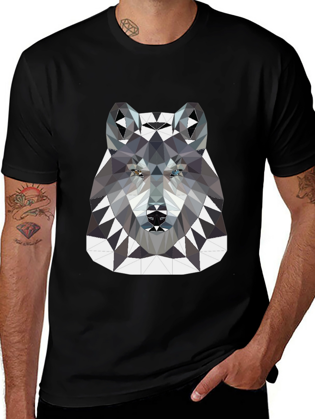 Geometric Wolf Graphic Tee - Black