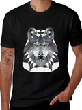 Geometric Wolf Graphic Tee - Black