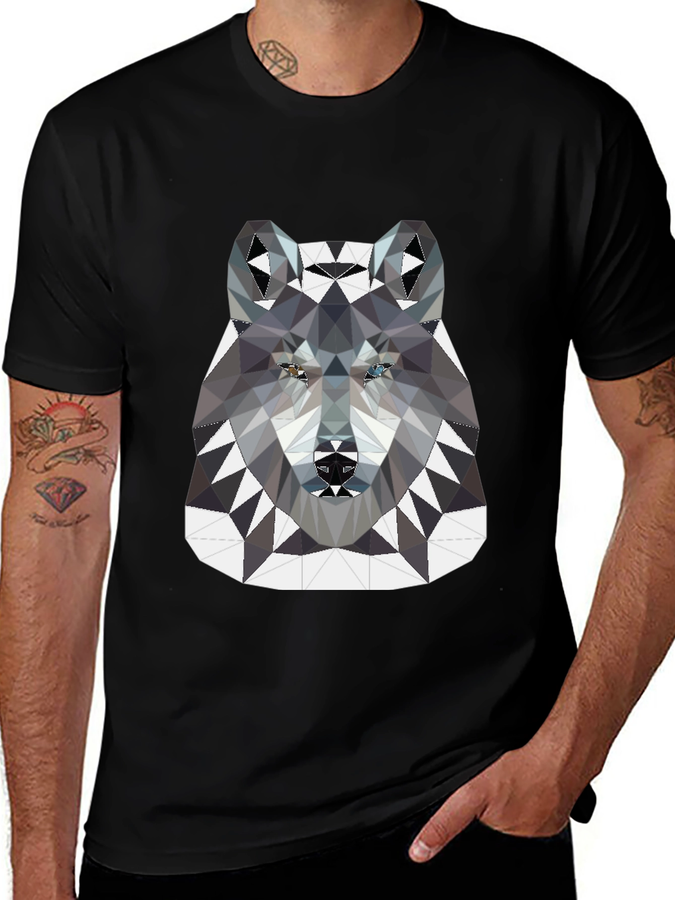Geometric Wolf Graphic Tee - Black
