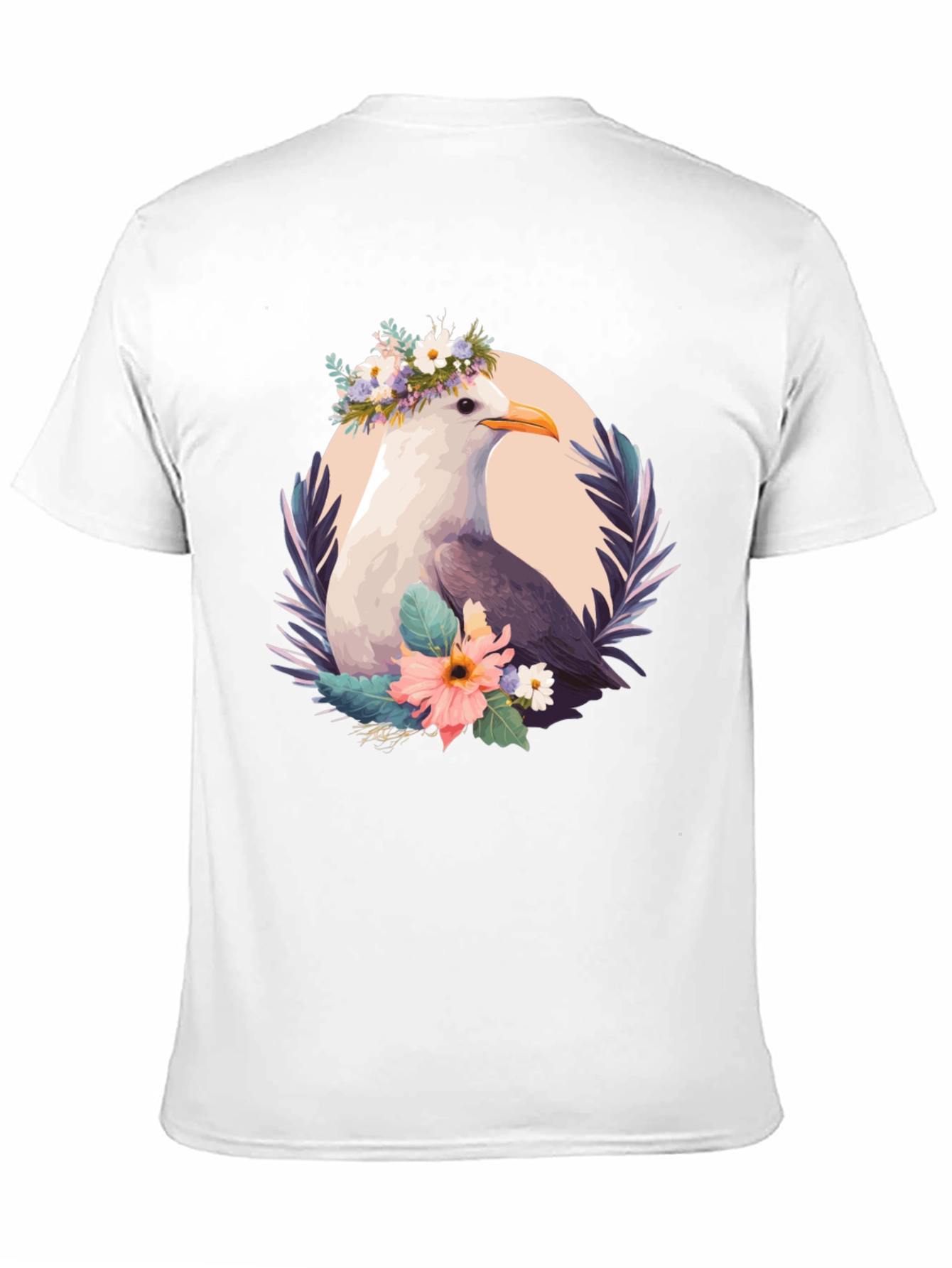 Seagull Floral Wreath Black T-Shirt