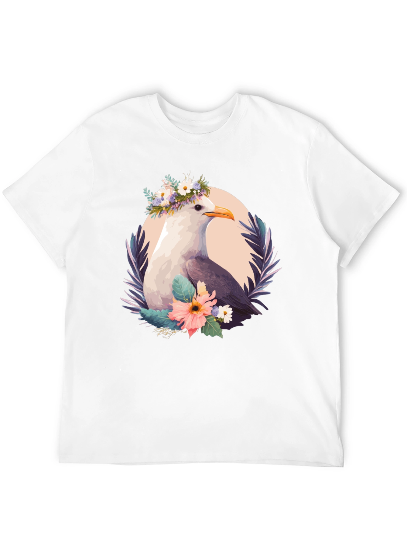 Seagull Floral Wreath Black T-Shirt