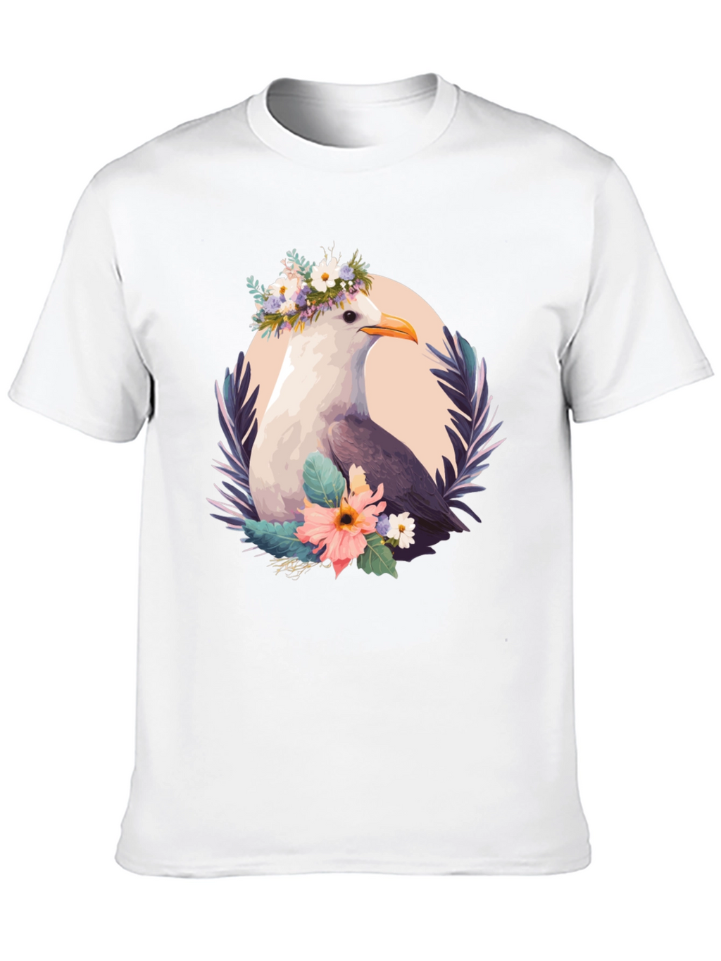 Seagull Floral Wreath Black T-Shirt