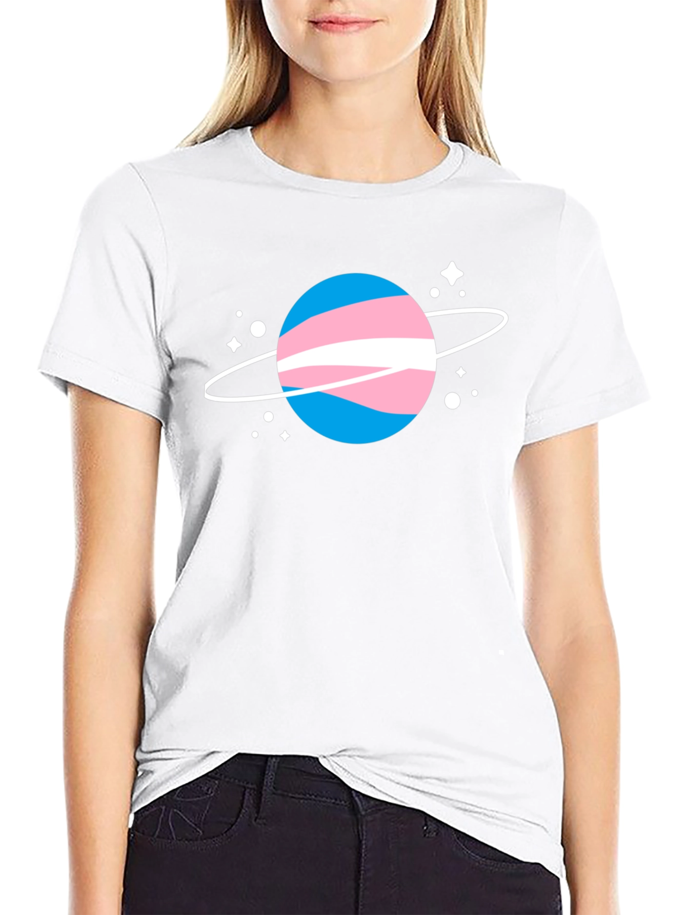 Transgender Pride Planet Tee - Black Cotton T-Shirt