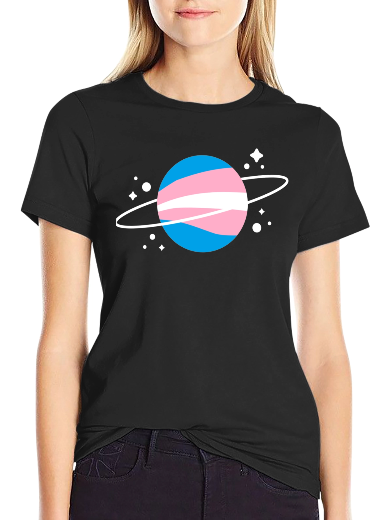 Transgender Pride Planet Tee - Black Cotton T-Shirt