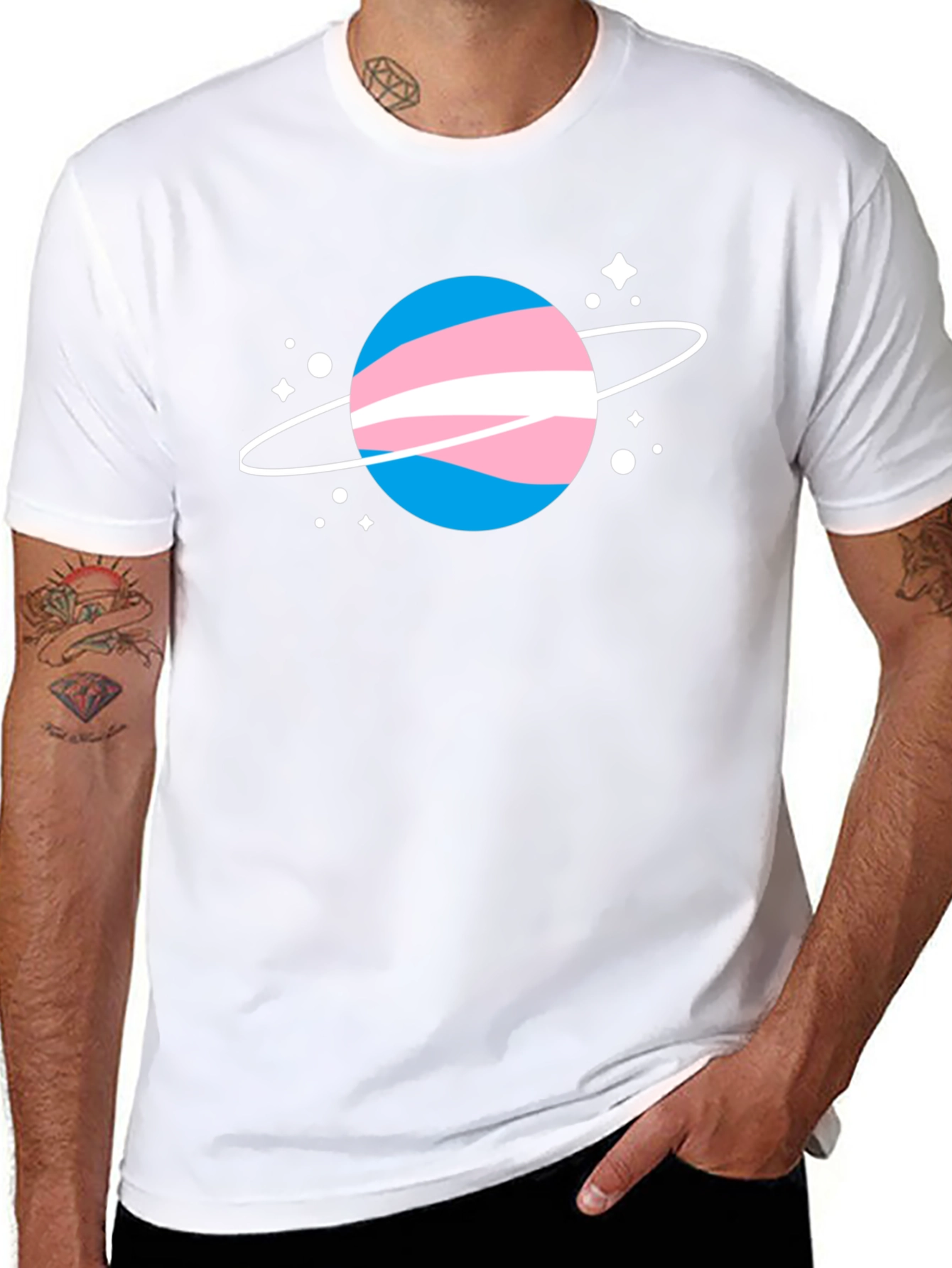 Transgender Pride Planet Tee - Black Cotton T-Shirt