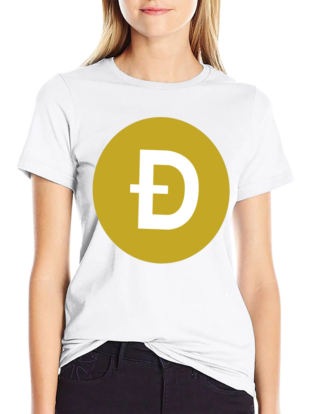 Dogecoin Symbol T-Shirt - Black Crew Neck