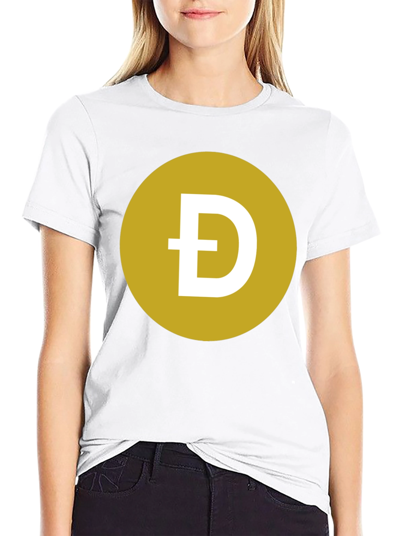 Dogecoin Symbol T-Shirt - Black Crew Neck