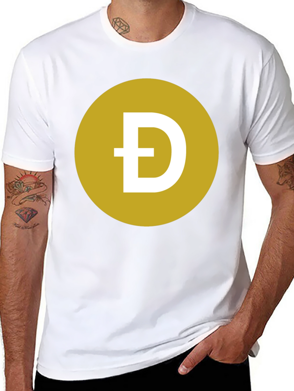 Dogecoin Symbol T-Shirt - Black Crew Neck