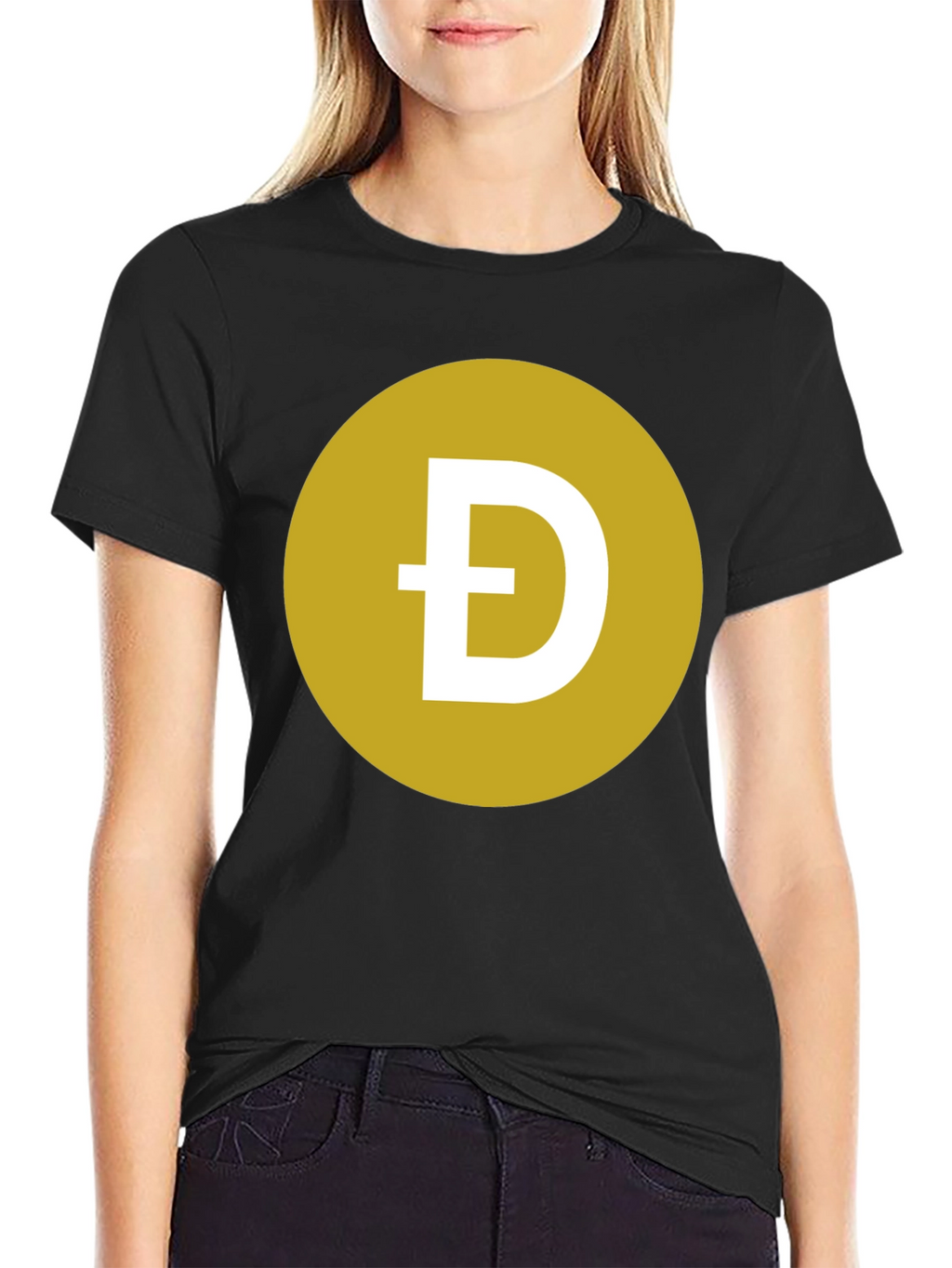 Dogecoin Symbol T-Shirt - Black Crew Neck