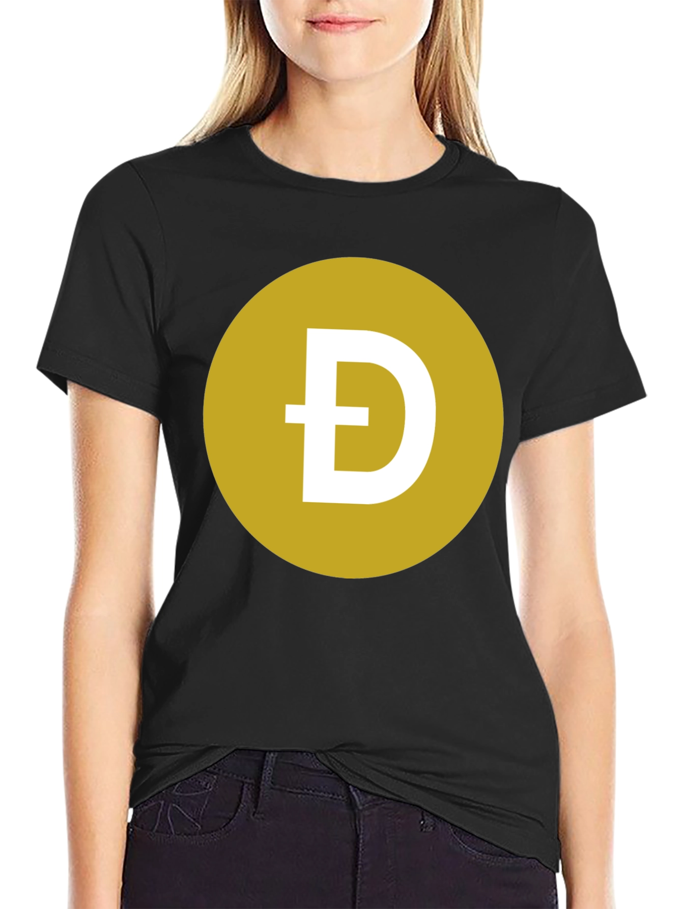 Dogecoin Symbol T-Shirt - Black Crew Neck