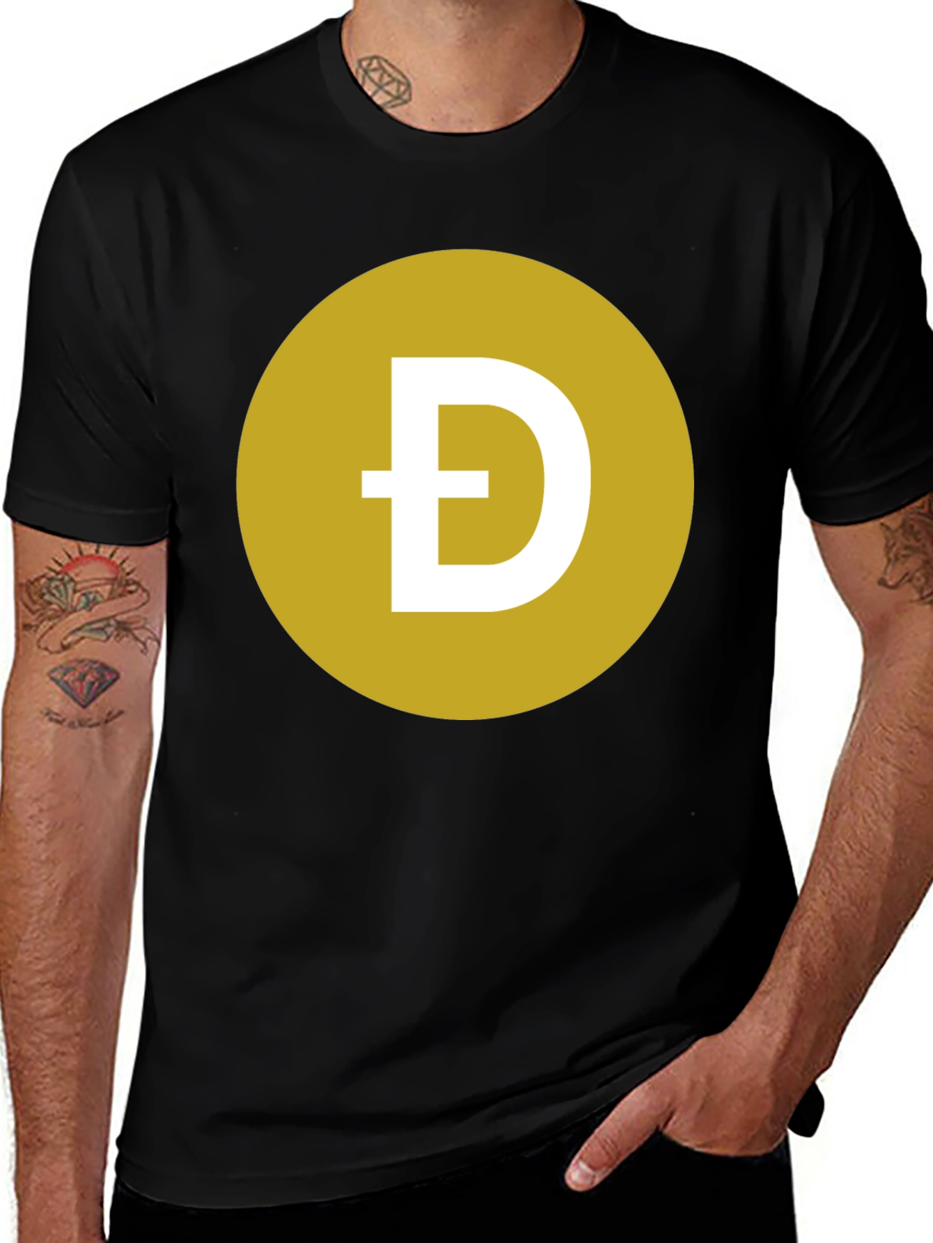 Dogecoin Symbol T-Shirt - Black Crew Neck