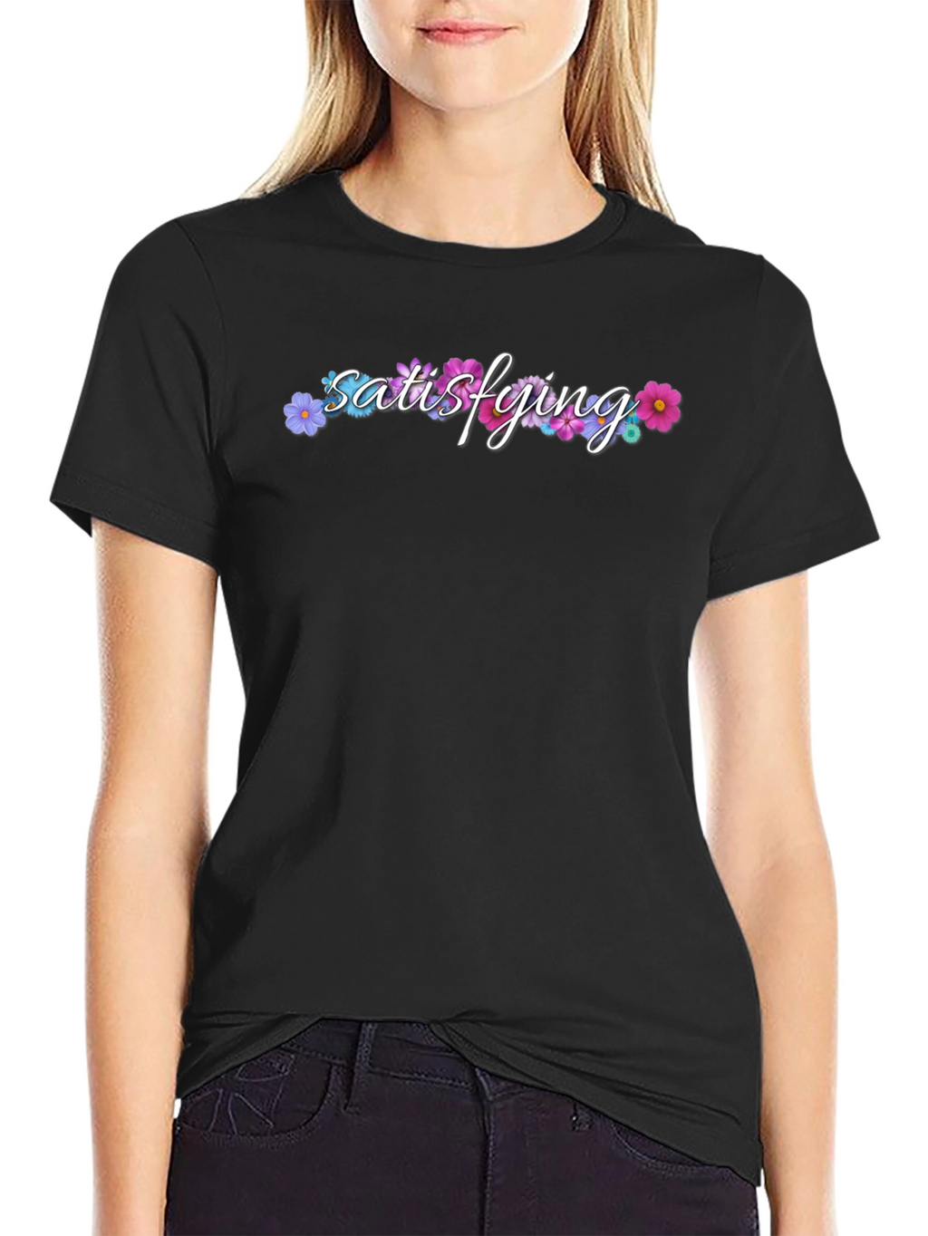 Satisfying Floral Black T-Shirt