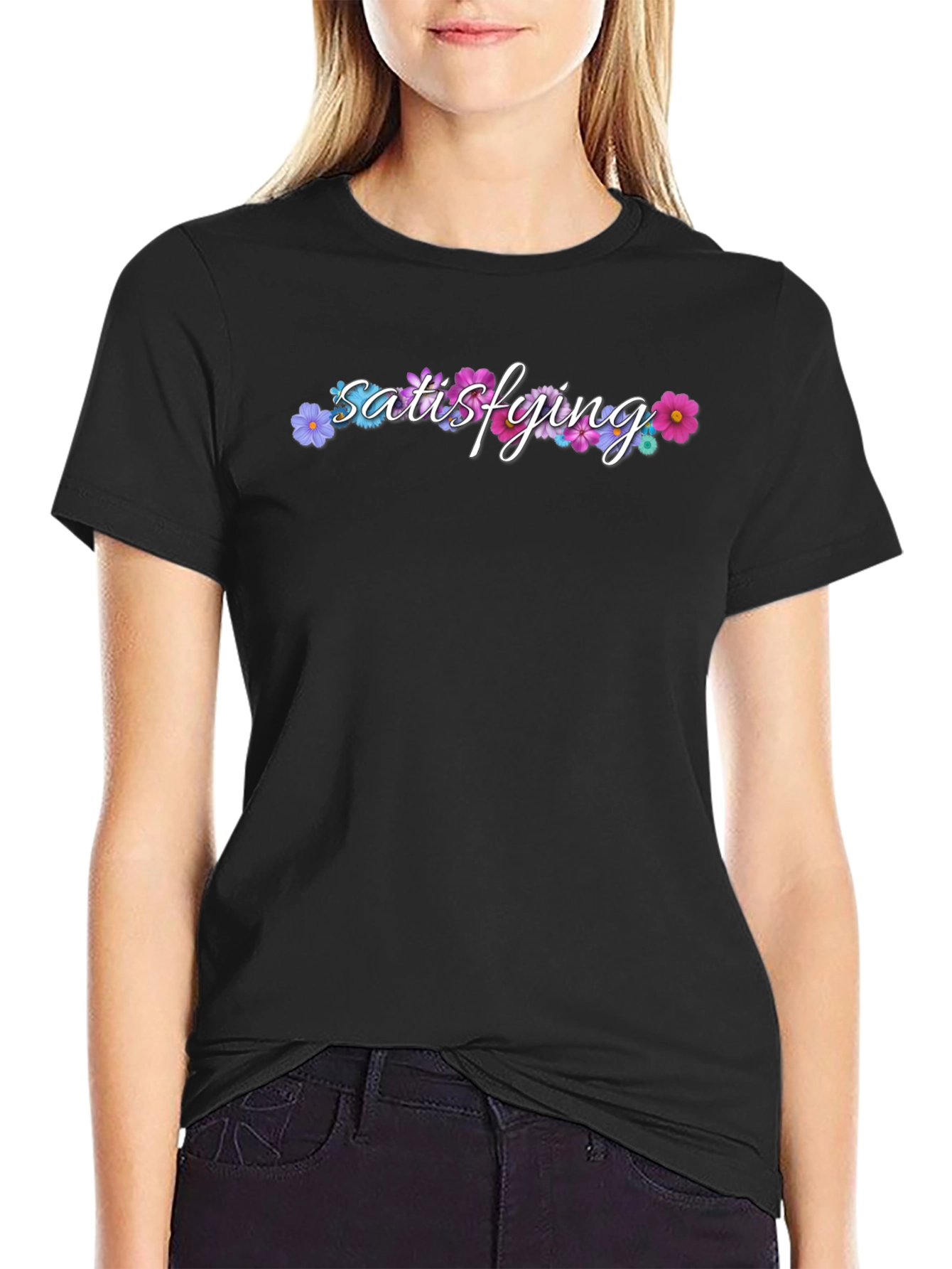 Satisfying Floral Black T-Shirt