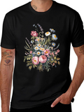 Floral Bouquet Graphic Print Black T-Shirt