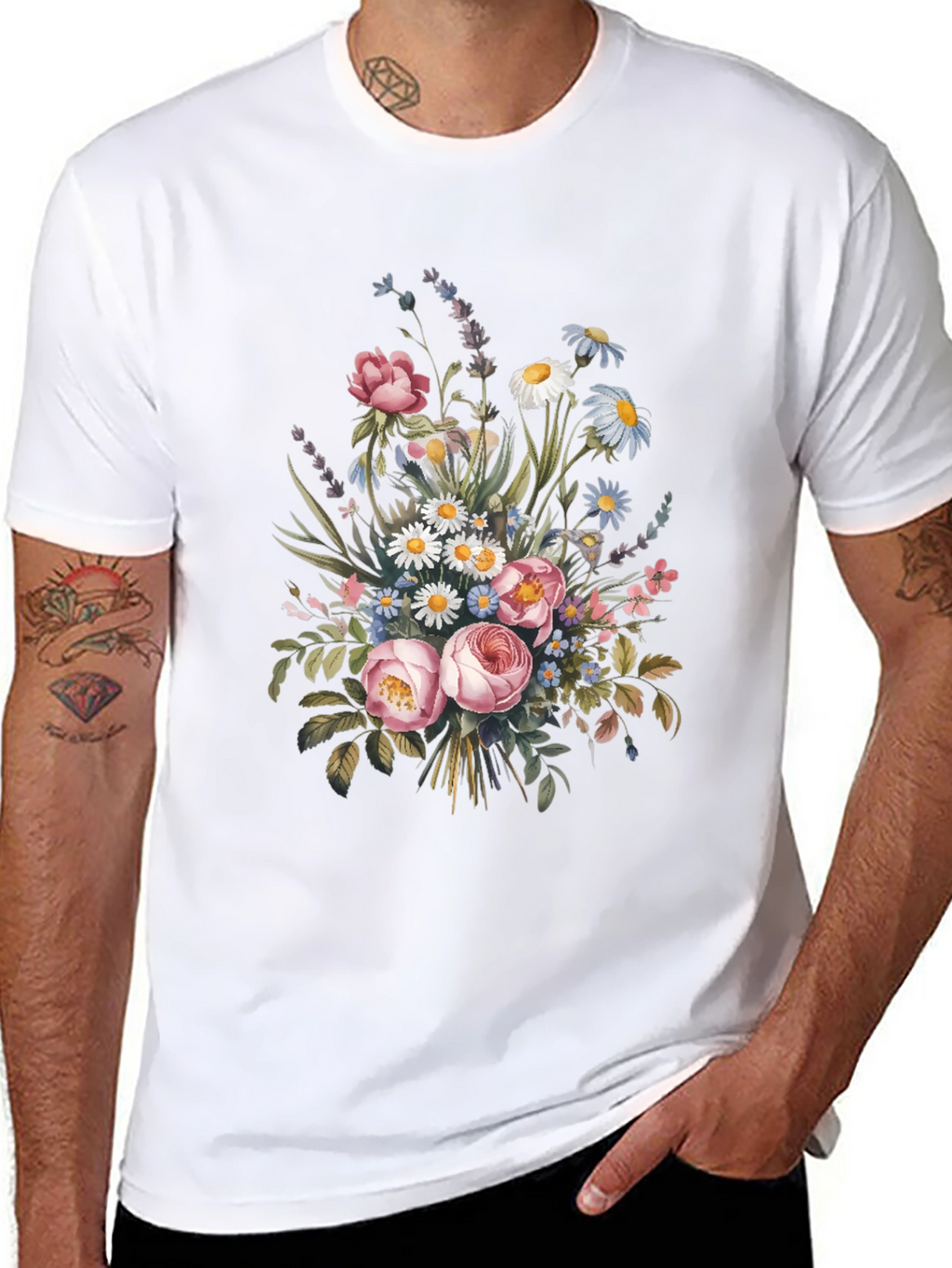 Floral Bouquet Graphic Print Black T-Shirt