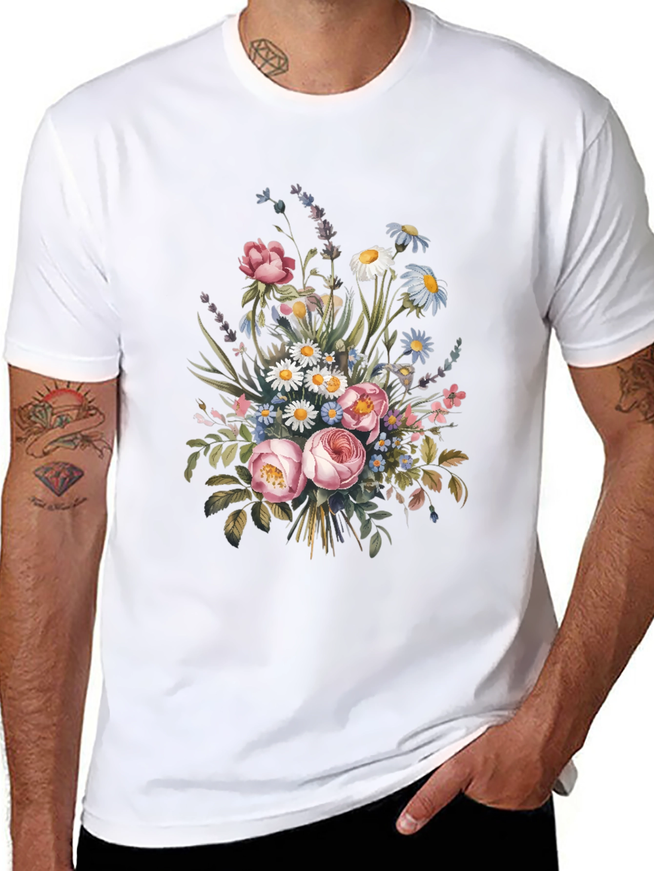 Floral Bouquet Graphic Print Black T-Shirt