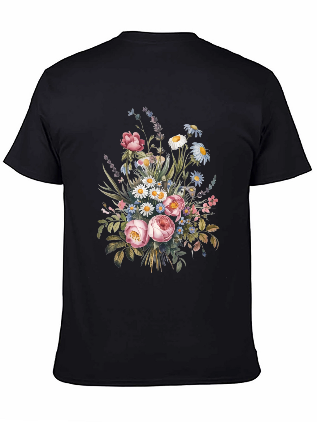 Floral Bouquet Graphic Print Black T-Shirt