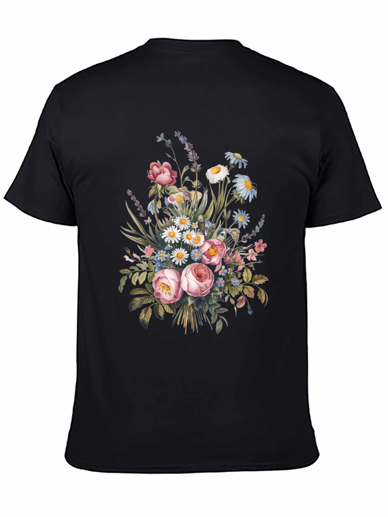 Floral Bouquet Graphic Print Black T-Shirt