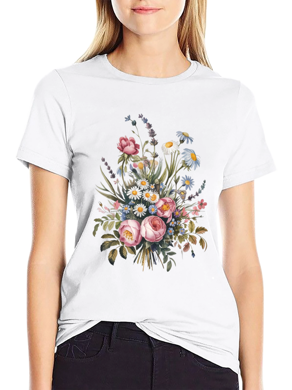 Floral Bouquet Graphic Print Black T-Shirt