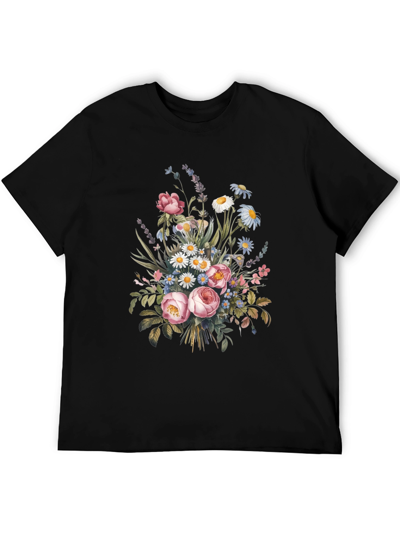Floral Bouquet Graphic Print Black T-Shirt