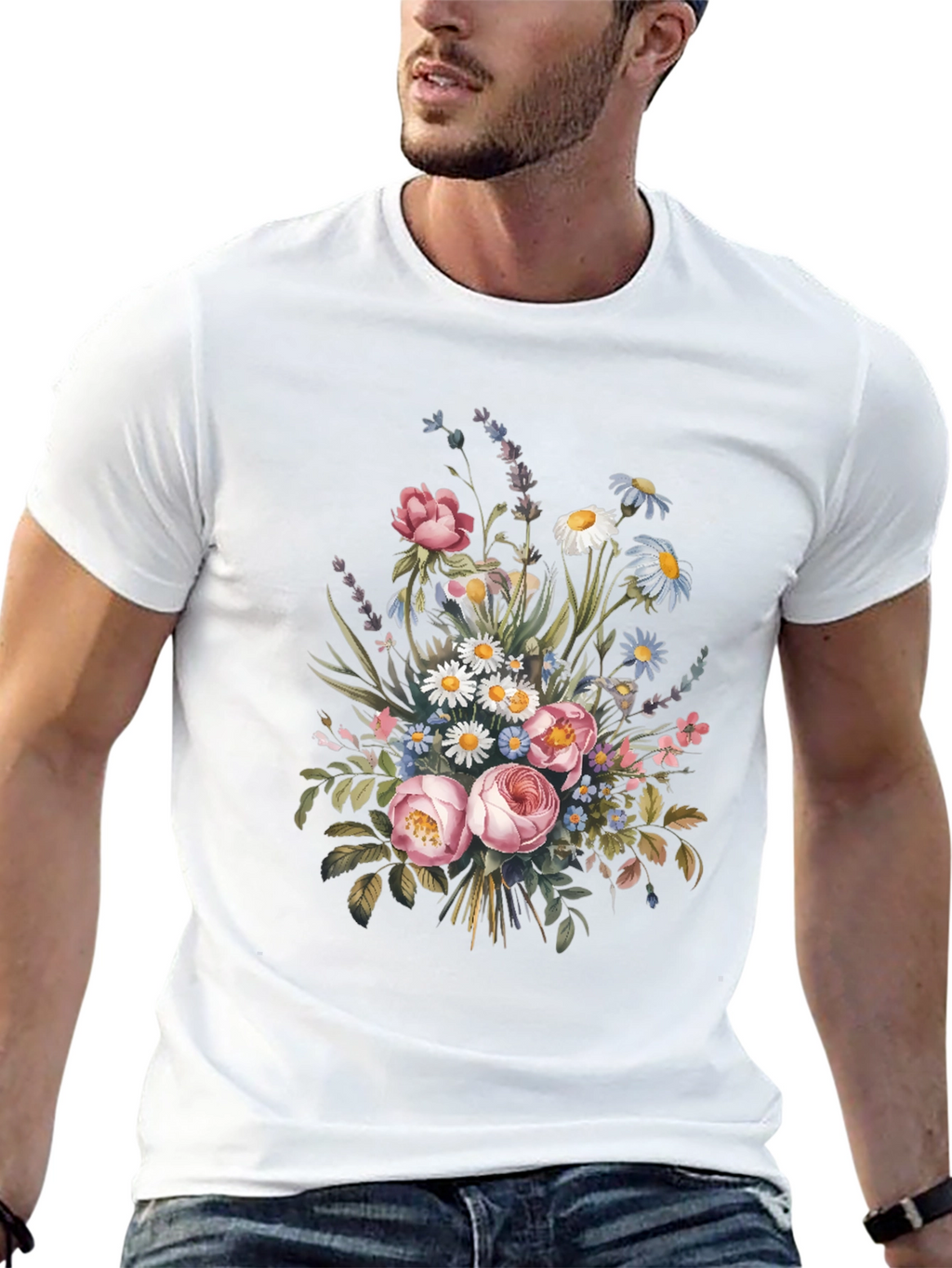 Floral Bouquet Graphic Print Black T-Shirt