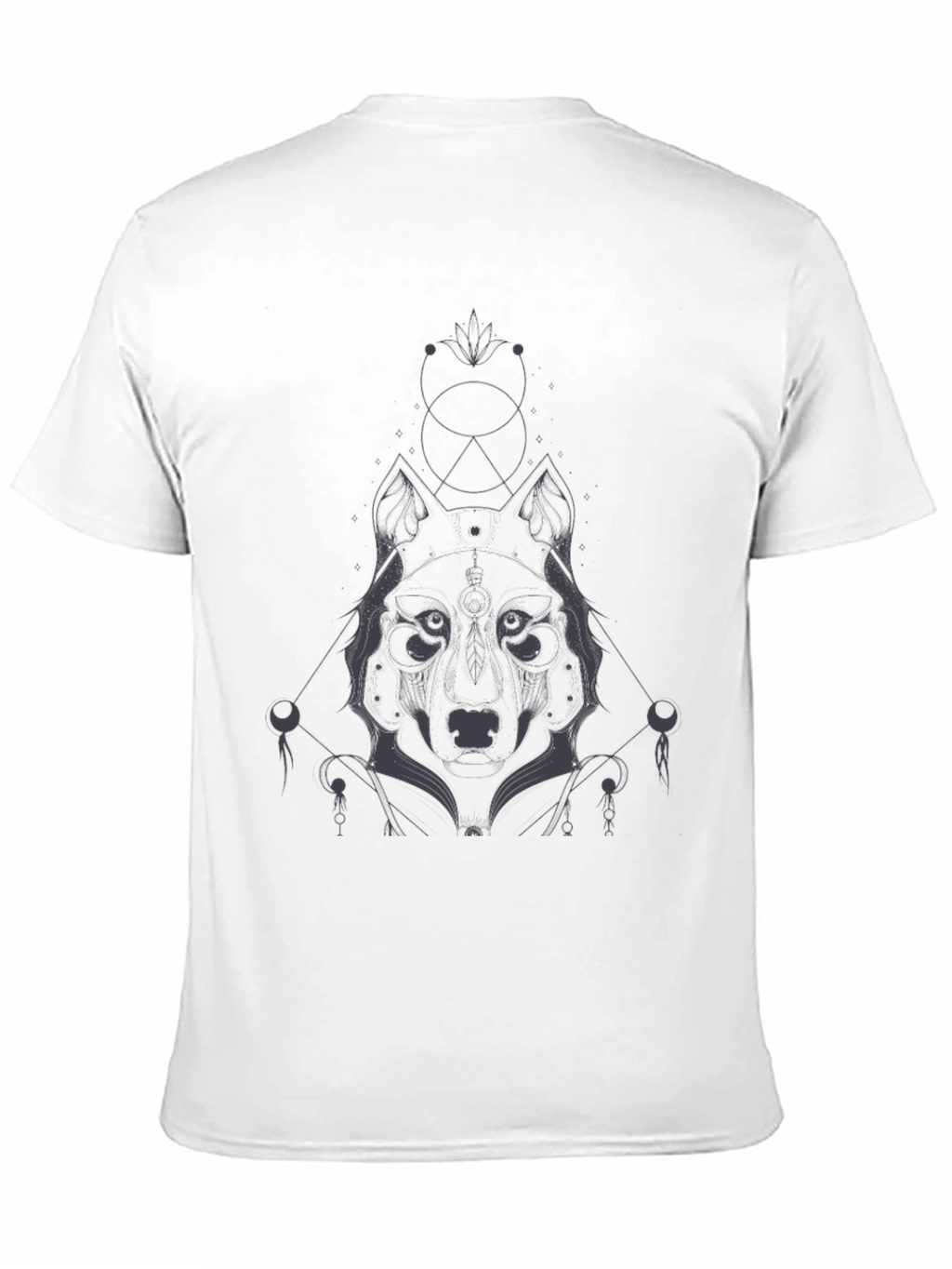 Geometric Wolf Graphic Tee - Black Cotton Blend Shirt